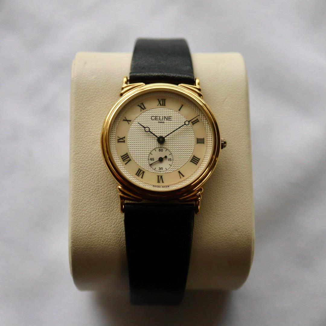 専用 CELINE スモセコ ローマン ゴールド メンズ 腕時計 1385.