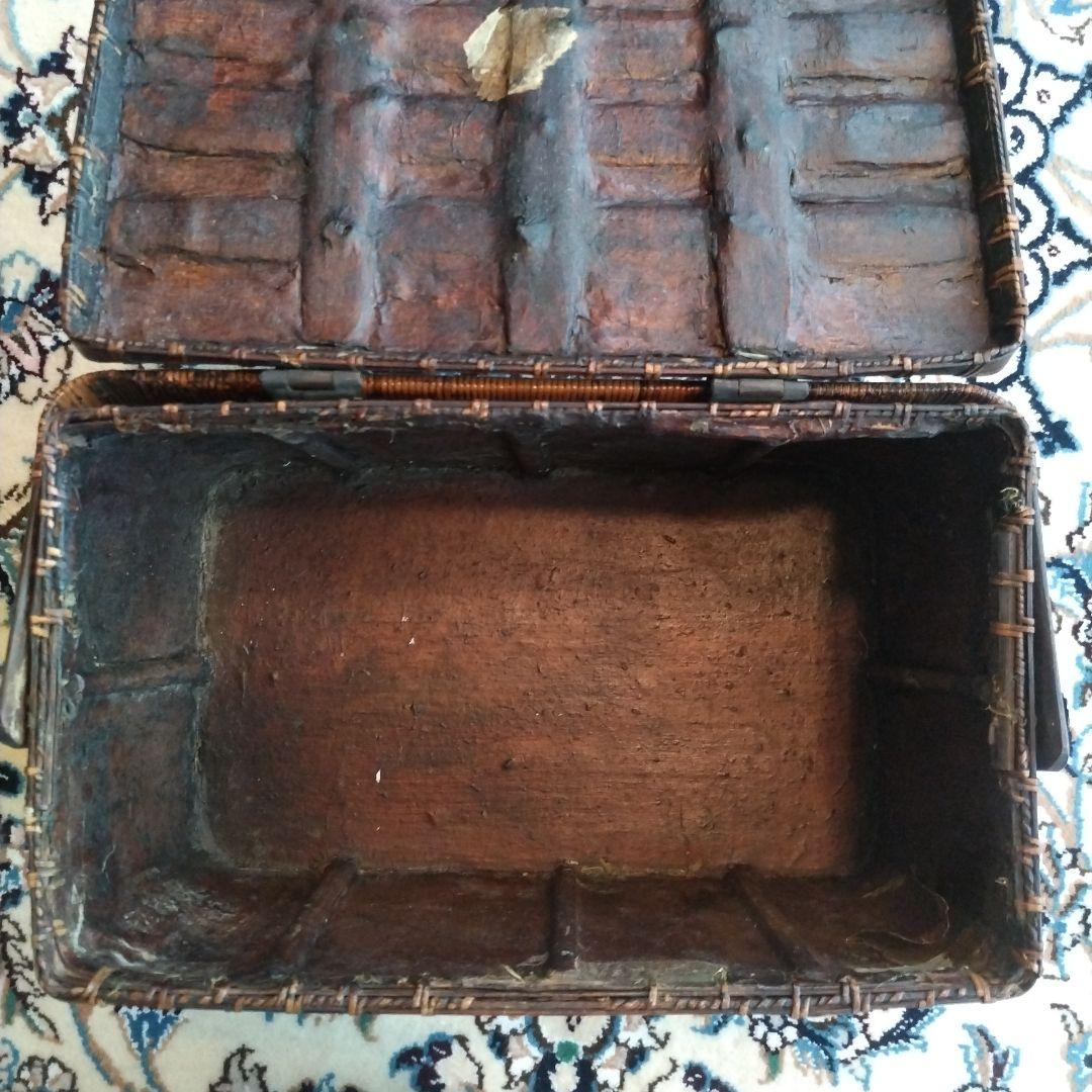 時代物 中国 持ち手付 籠 茶箱 茶道具 提籃 アンティーク