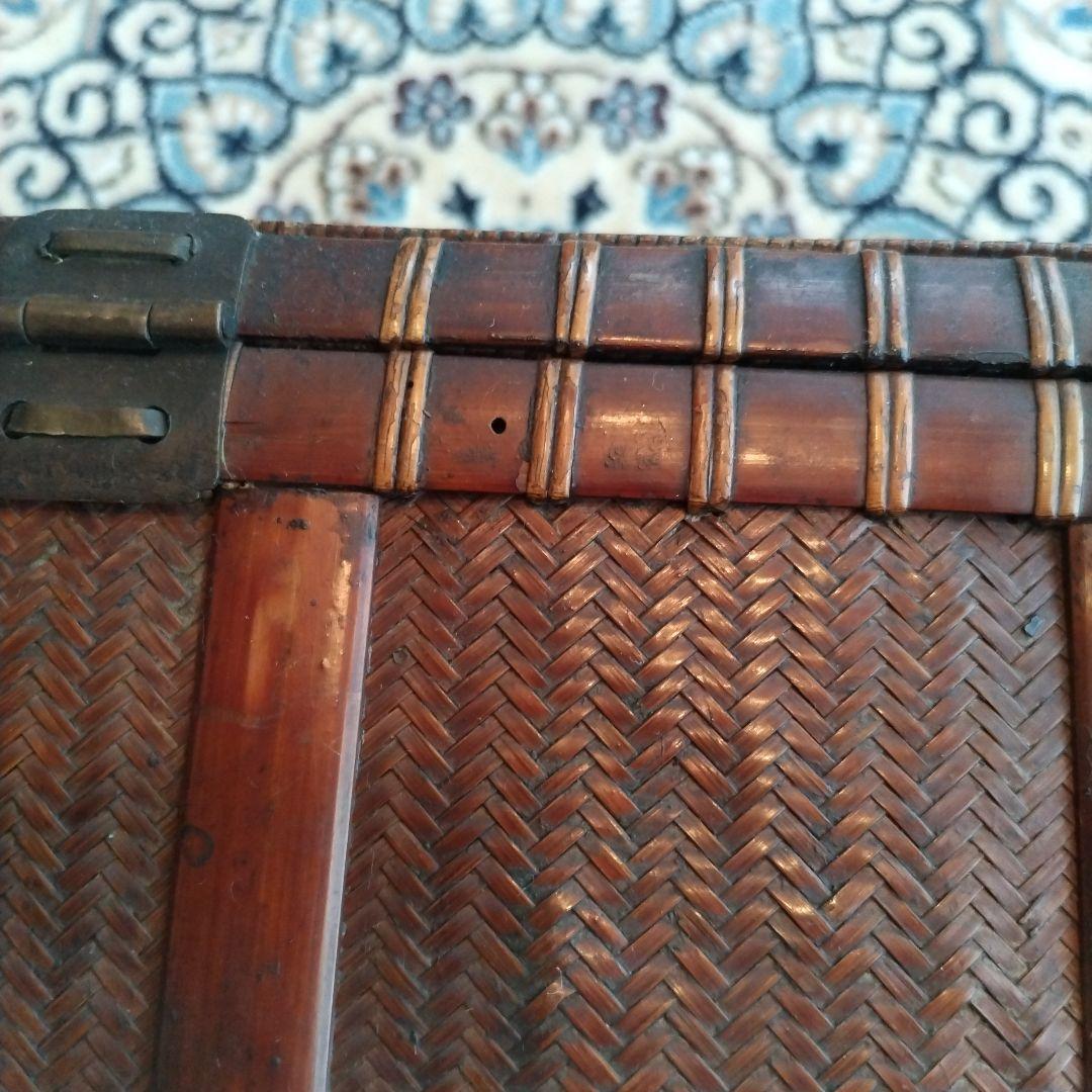 時代物 中国 持ち手付 籠 茶箱 茶道具 提籃 アンティーク