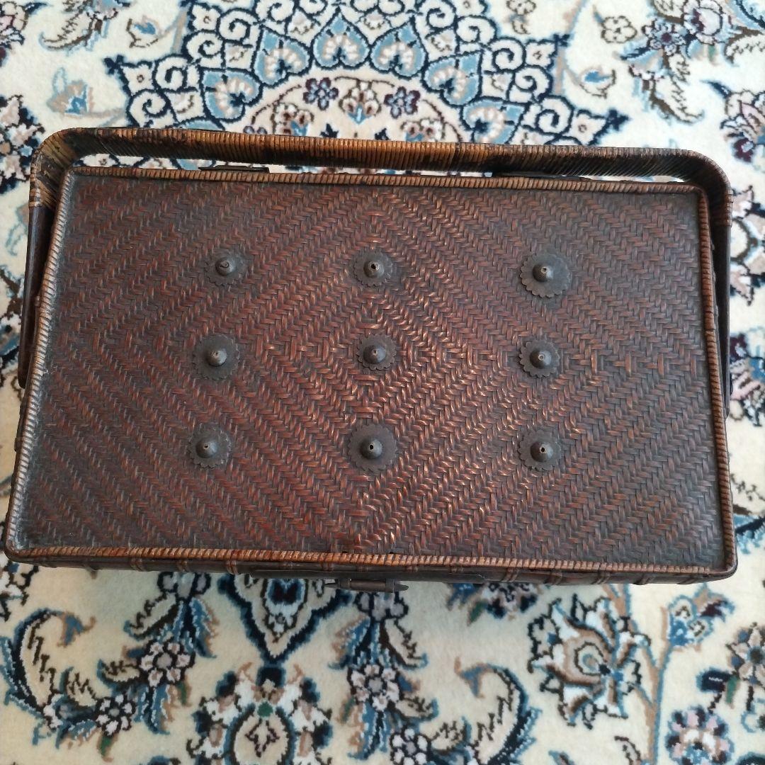 時代物 中国 持ち手付 籠 茶箱 茶道具 提籃 アンティーク
