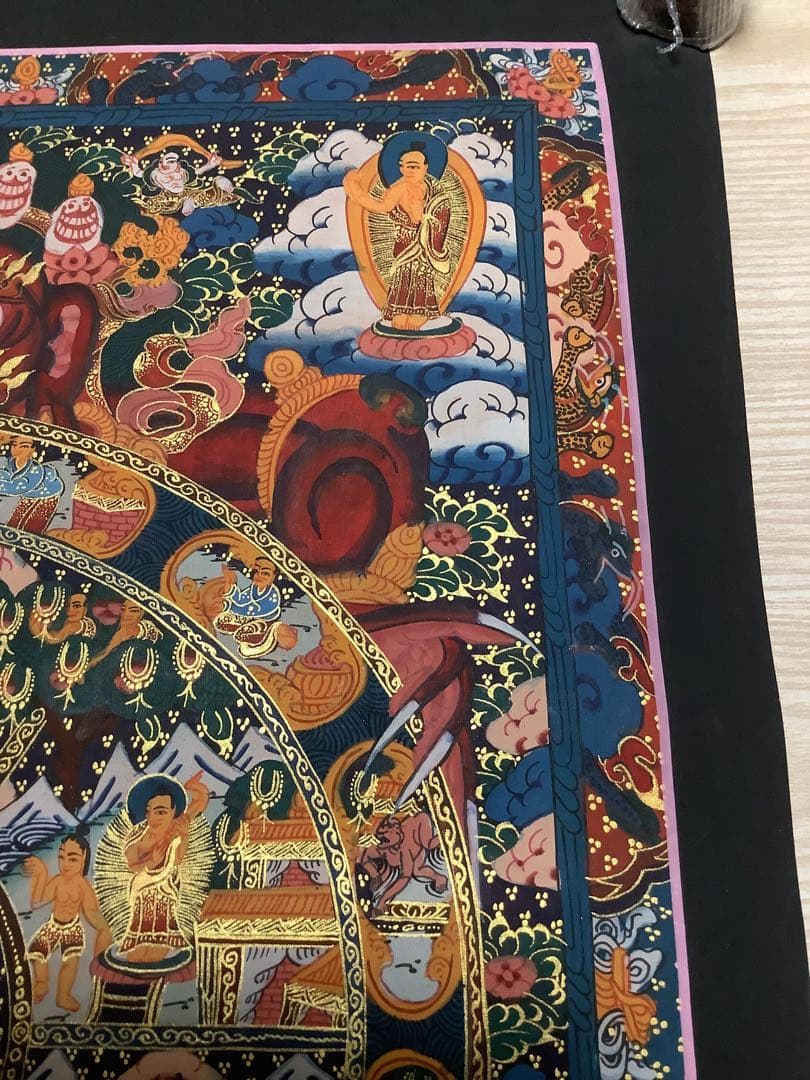 《 チベット密教　新品　1点物 》 手描き　曼荼羅　タンカ　六道輪廻　仏教　a3