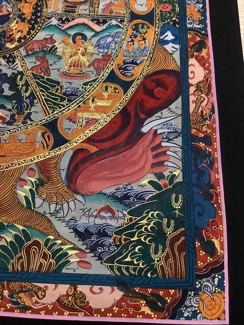 《 チベット密教　新品　1点物 》 手描き　曼荼羅　タンカ　六道輪廻　仏教　a3