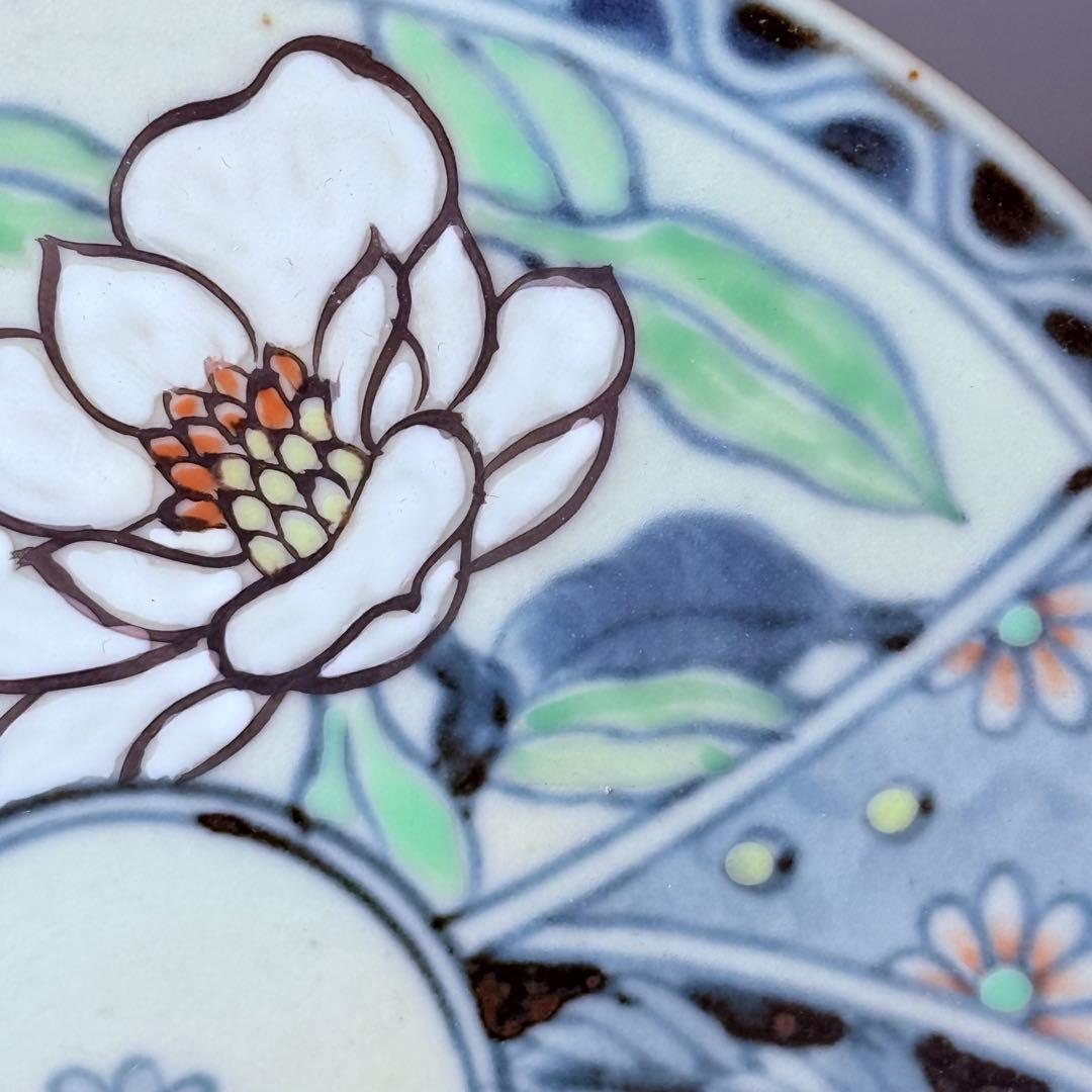 五代　佐藤走波　七十五才　染錦木蓮文カップ＆ソーサー　コレクター放出品