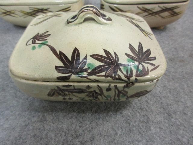 楓図蓋付き向付 3個 箱入り [B24548]