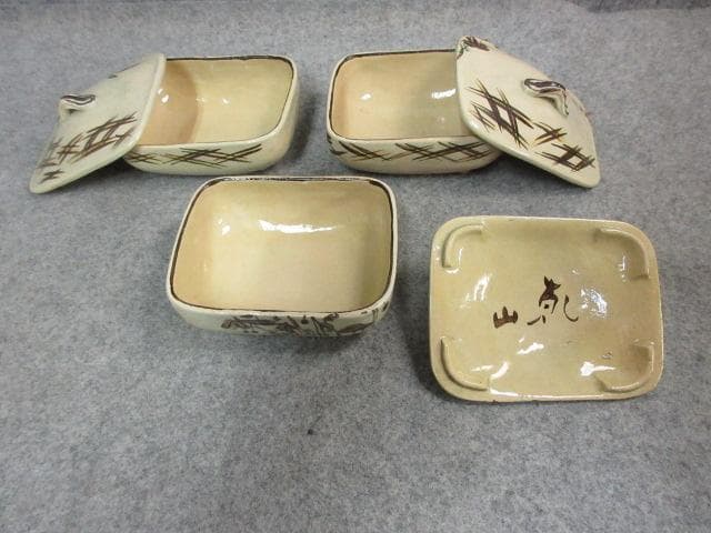 楓図蓋付き向付 3個 箱入り [B24548]