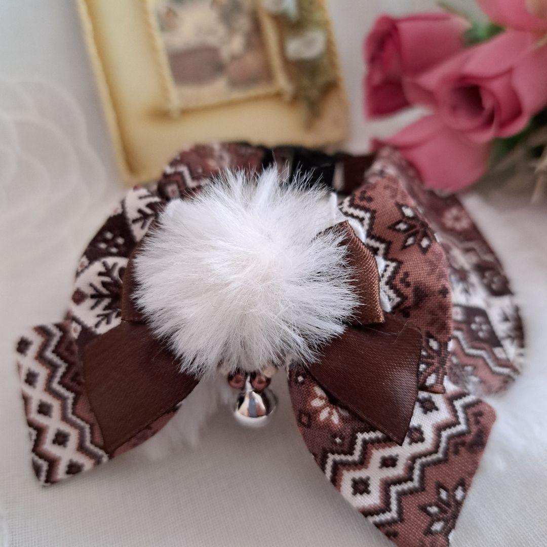 ノルディック(ブラウン)わんちゃん猫ちゃん用ファー襟首輪