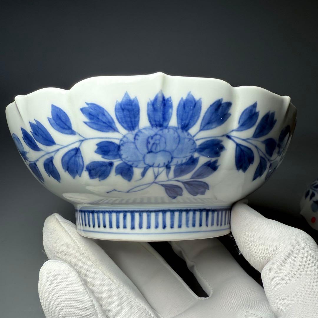 後期鍋島　染付葡萄絵菊花形皿　二点　膾皿　同手図録掲載品　蒐集家旧蔵品