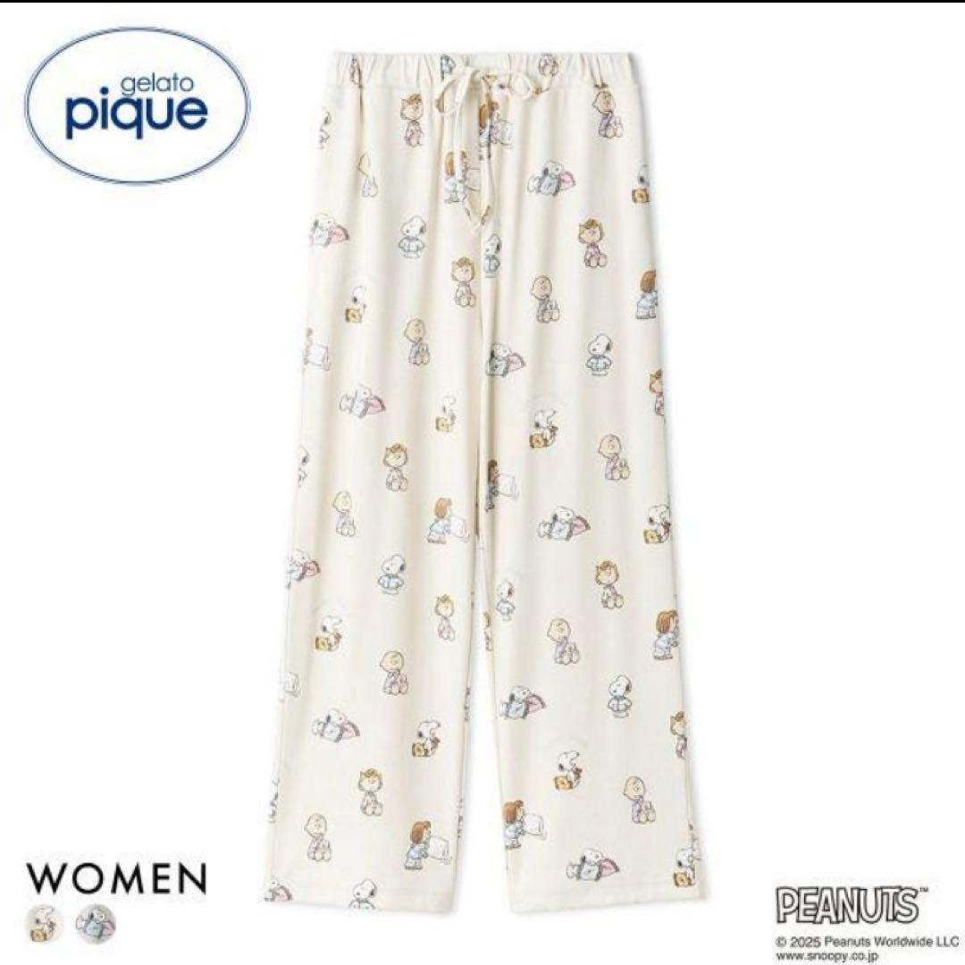 新品完売ジェラートピケレディースPEANUTS オリジナルアート総柄ロングパンツ