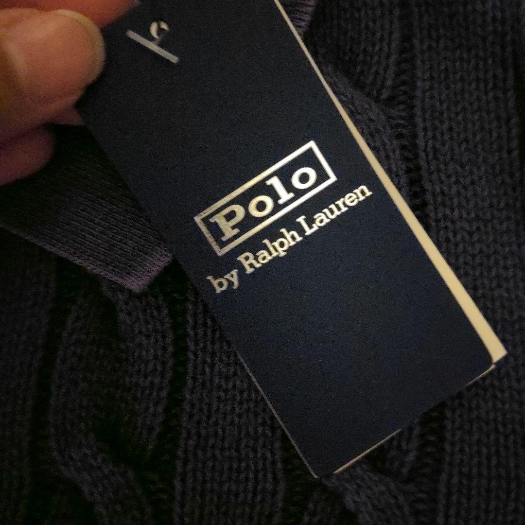 ラルフローレン　ケーブルニットポロシャツ　ネイビー　xs