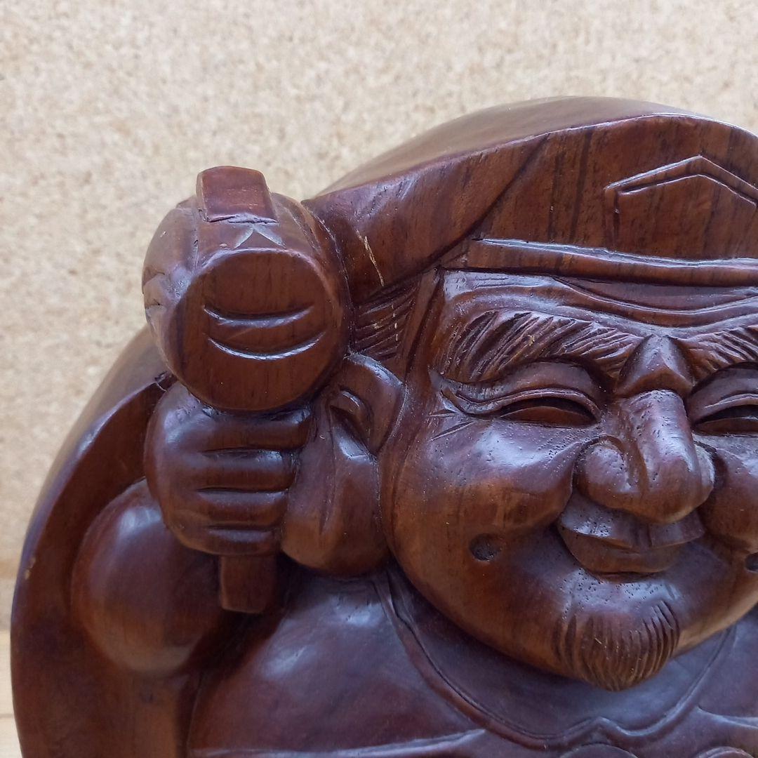 木製 福の神 彫刻　大黒　置物　縁起物　木彫り