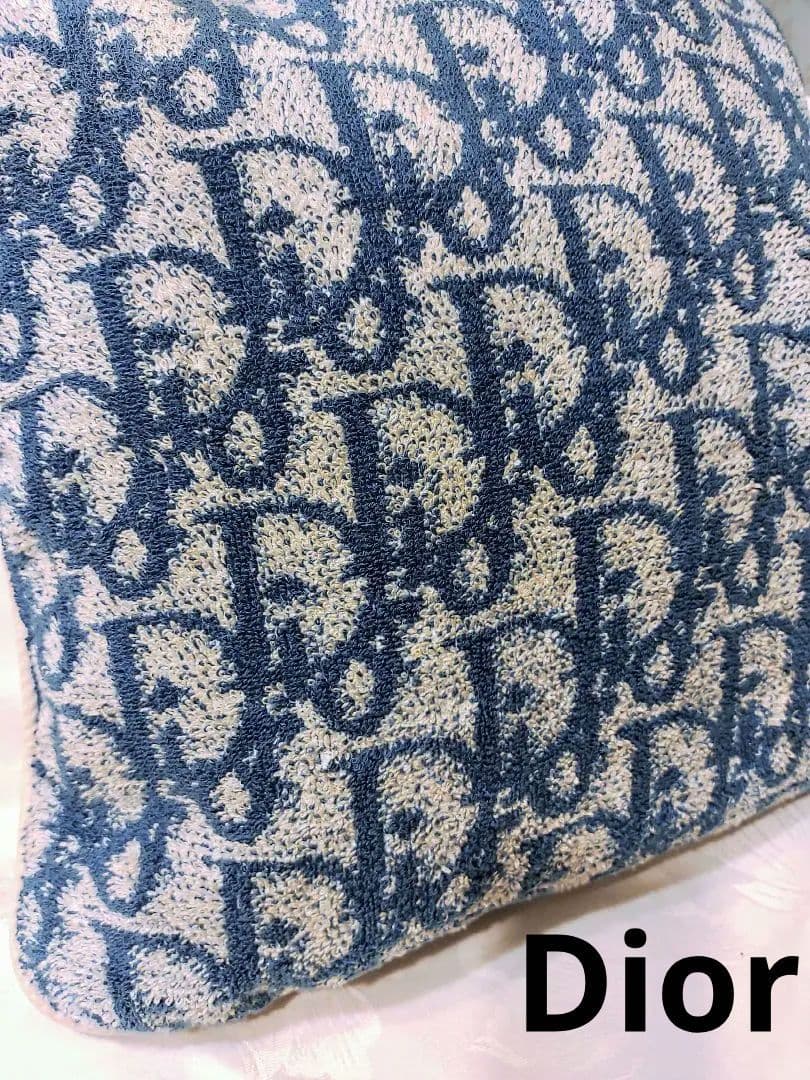 美品Diorディオール クッションカバートロッター柄ネイビー タオル生地
