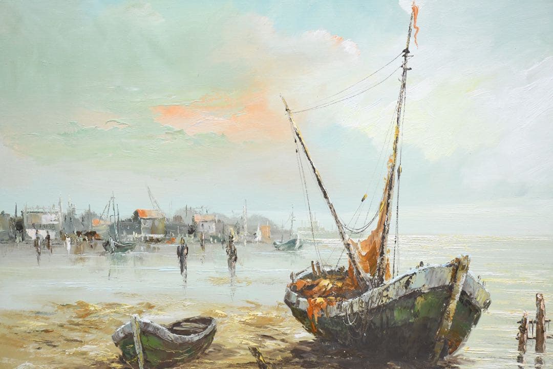 EDK47 作者不明 サイン有 F20号 油彩画 肉筆 額装 金縁 大作 風景画