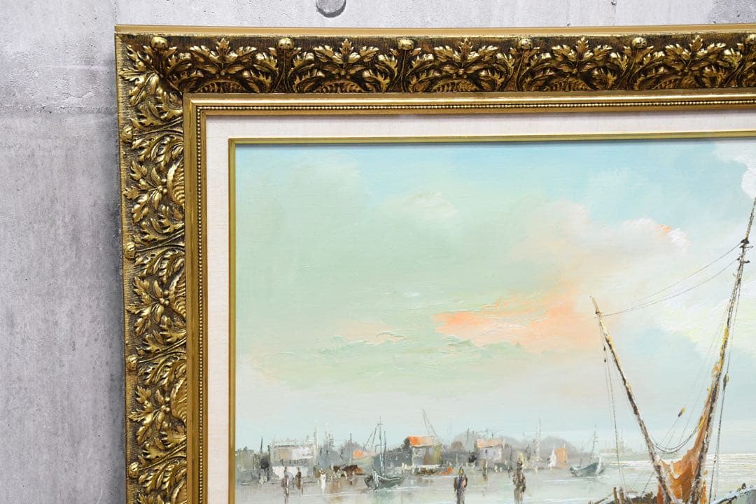 EDK47 作者不明 サイン有 F20号 油彩画 肉筆 額装 金縁 大作 風景画