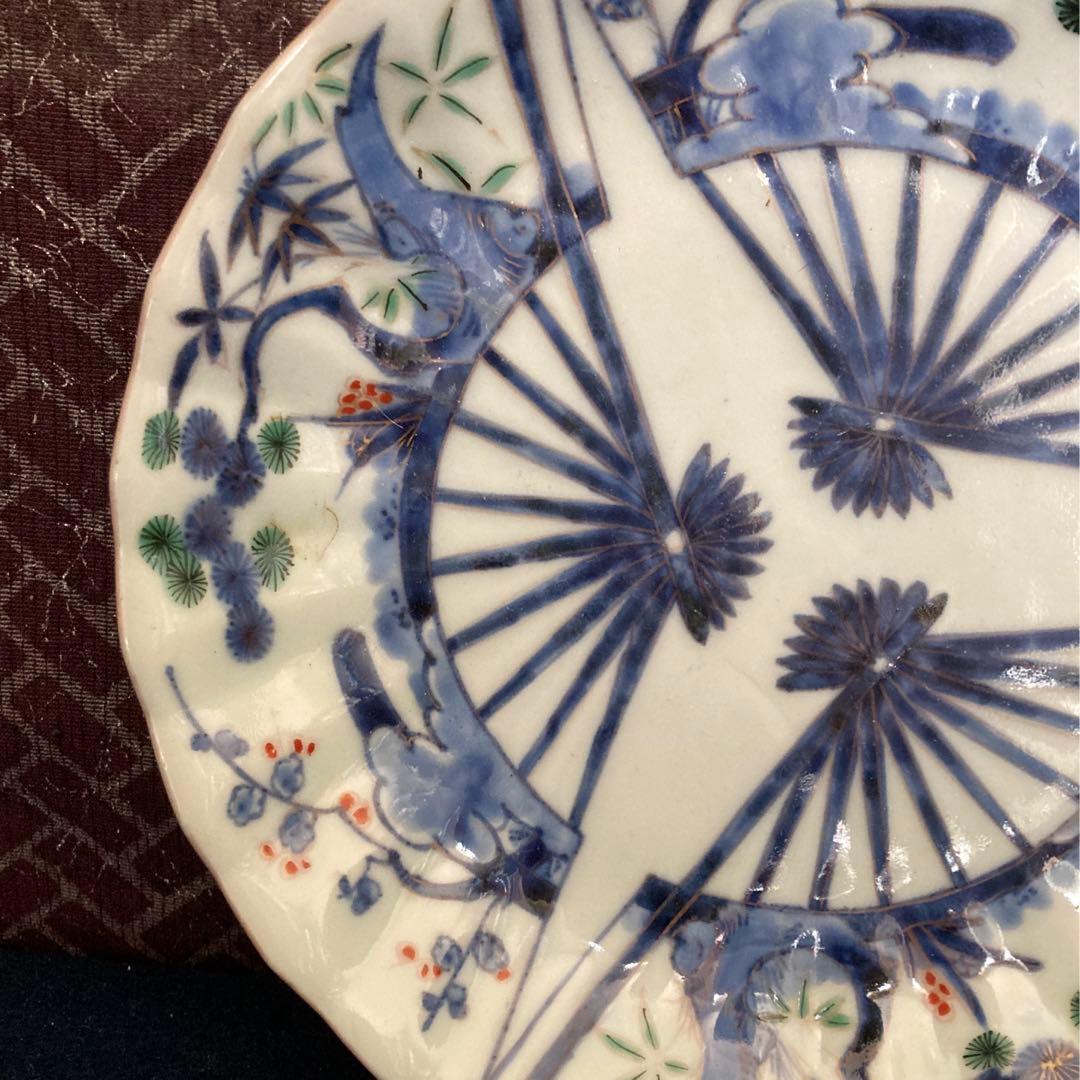 大明成化年製　三扇松竹梅門皿　七寸