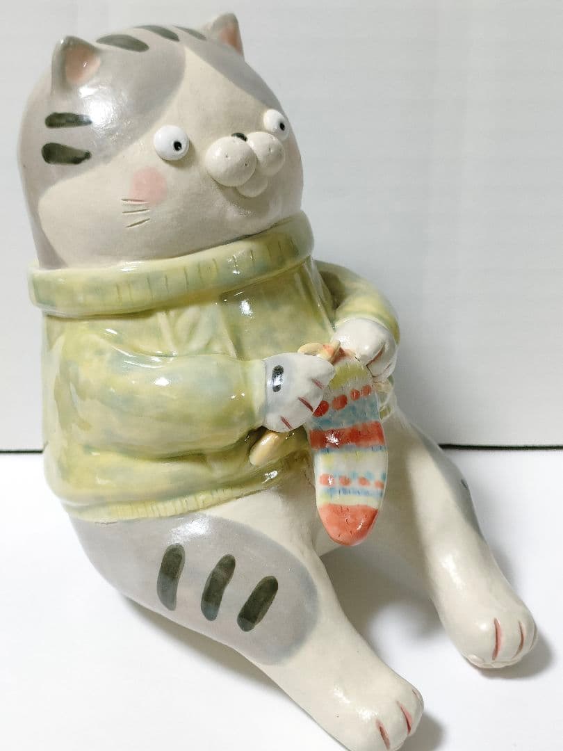 浜野陽子　陶芸　陶人形 手作り 猫　15ｃｍ