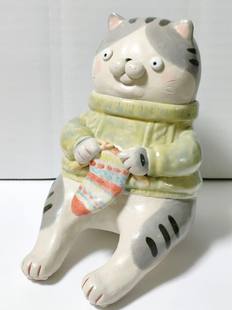 浜野陽子　陶芸　陶人形 手作り 猫　15ｃｍ