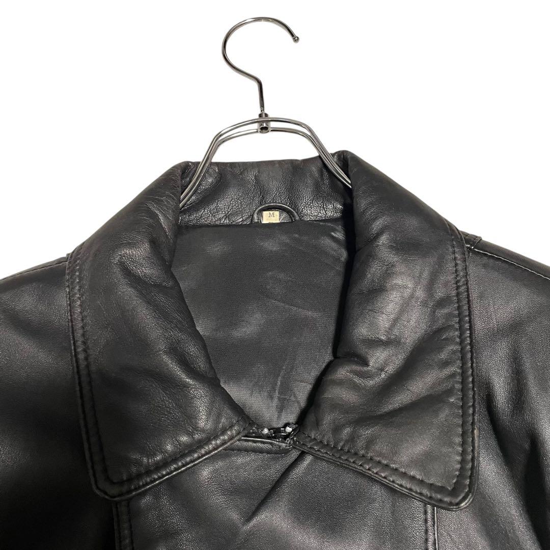 【vintage】羊革 本革 ラムレザーシングルライダースジャケット ブラックM
