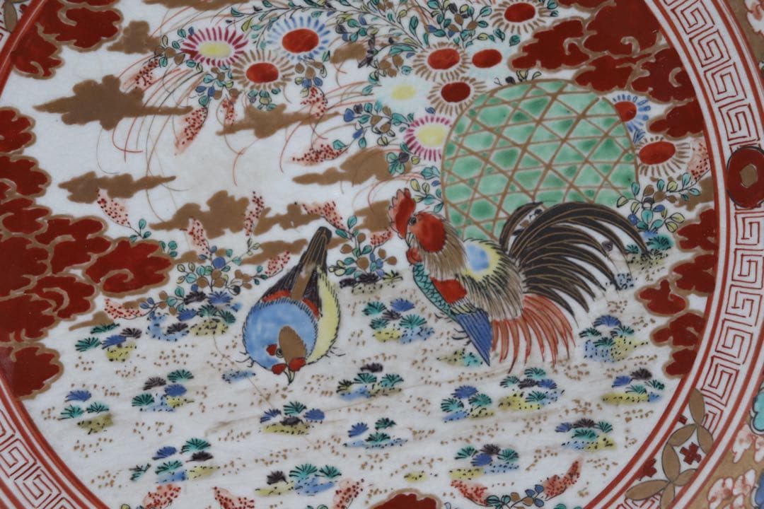 江戸　九谷焼　大皿　鶏　送料込み250506