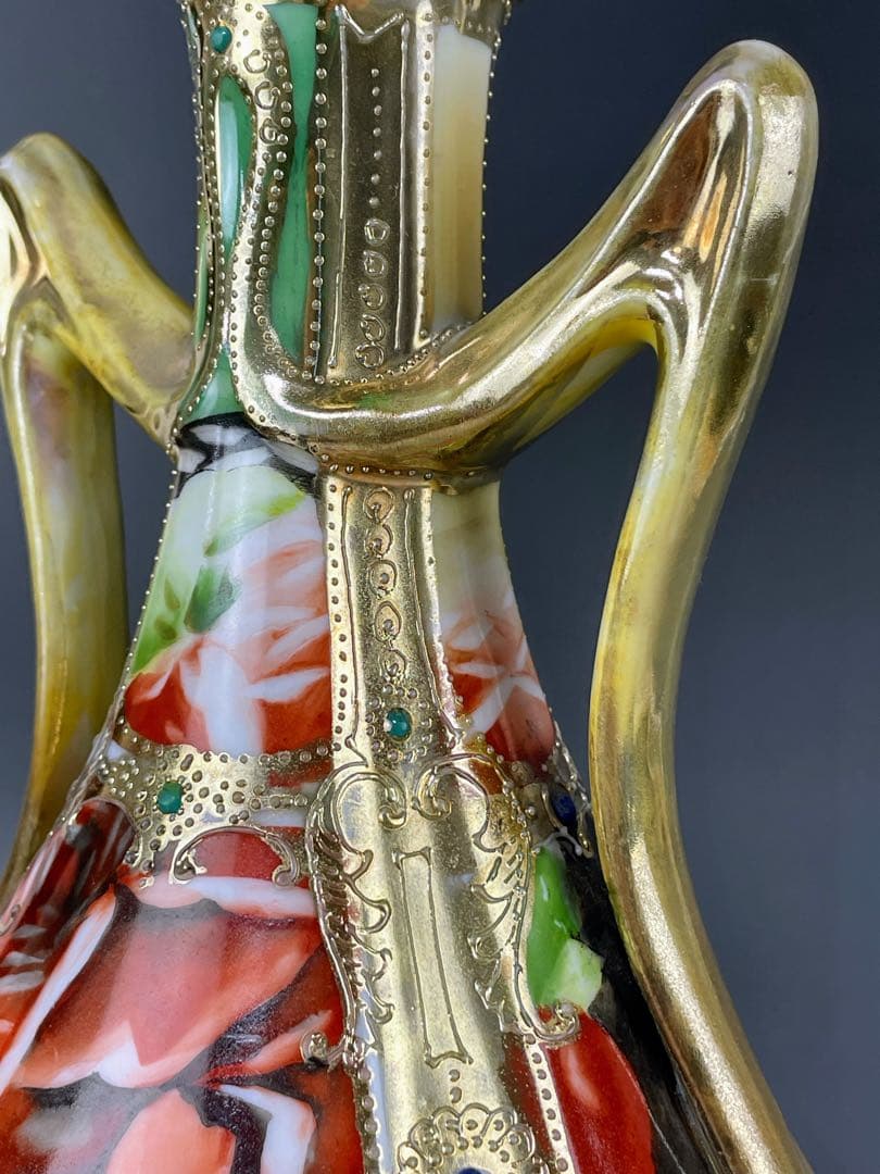 【大型】オールドノリタケ ３０cm アールヌーボー 薔薇紋 ジュエル金盛り 花瓶