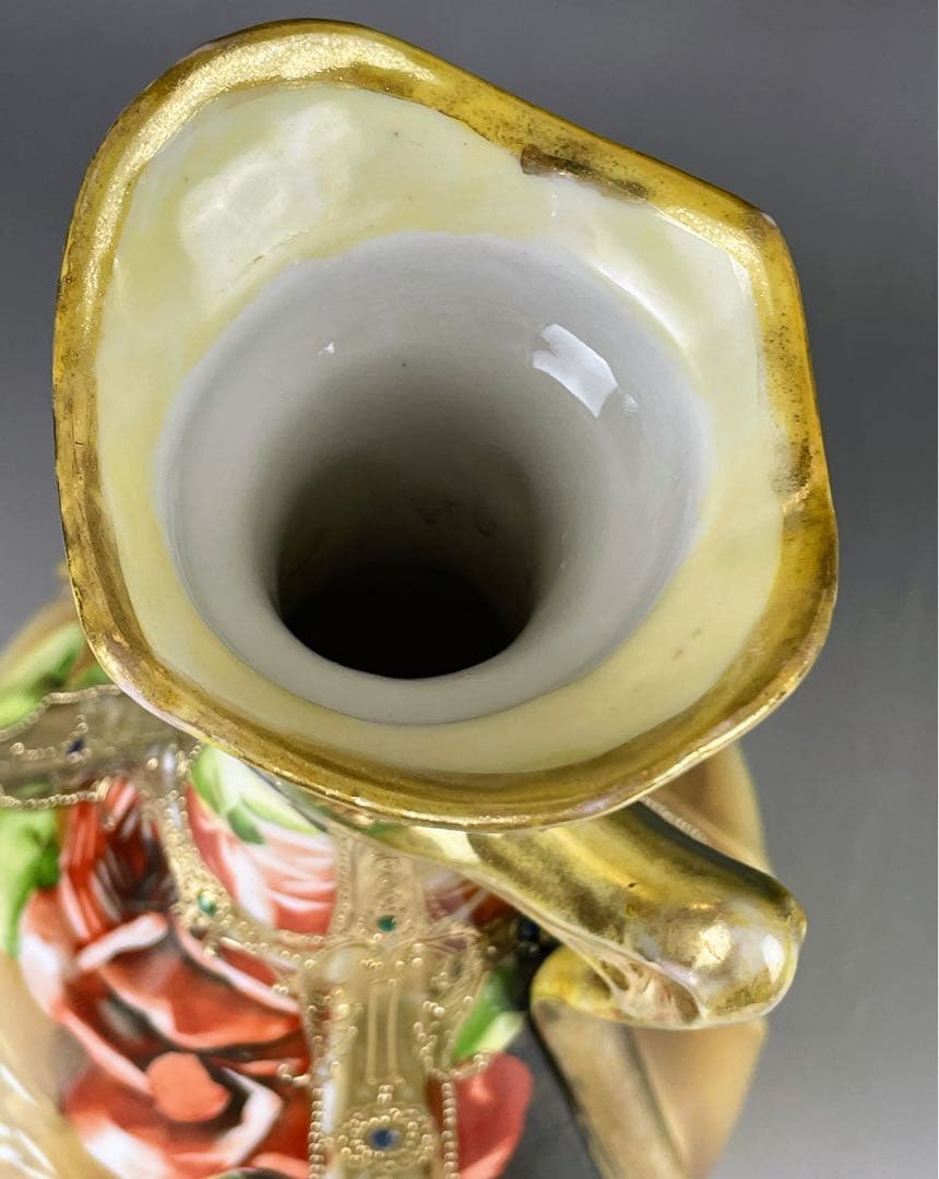 【大型】オールドノリタケ ３０cm アールヌーボー 薔薇紋 ジュエル金盛り 花瓶