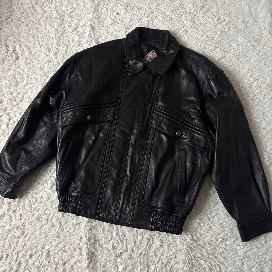 美品【ジャパンピンデージ】LANCEL シングルライダースＬ　黒　ラムレザー