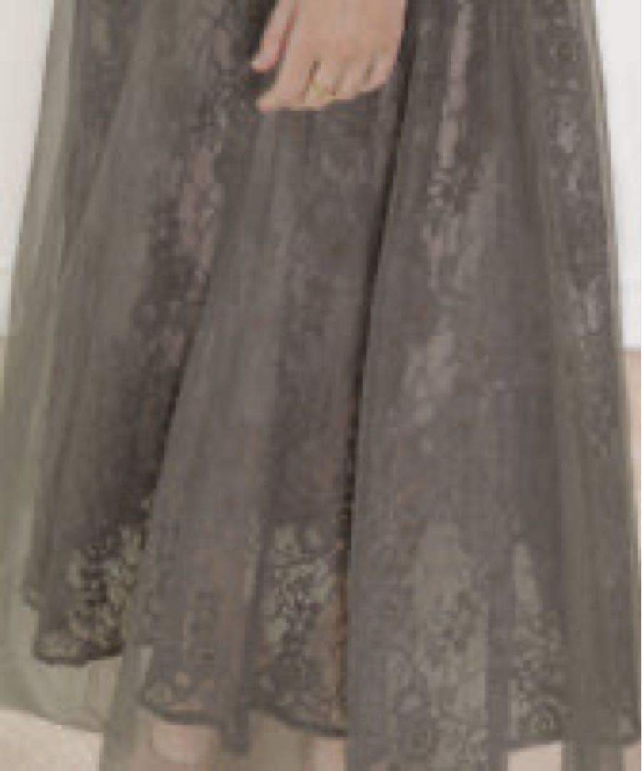 LEJA ハイウエストチュールレースAラインワンピースドレス Mサイズ　グレー