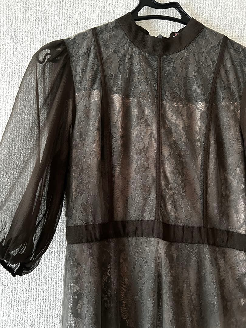 LEJA ハイウエストチュールレースAラインワンピースドレス Mサイズ　グレー