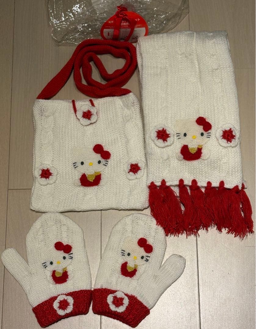 当時物 レトロ ハローキティ マフラー 手袋 ショルダーバッグ 3点セット 新品