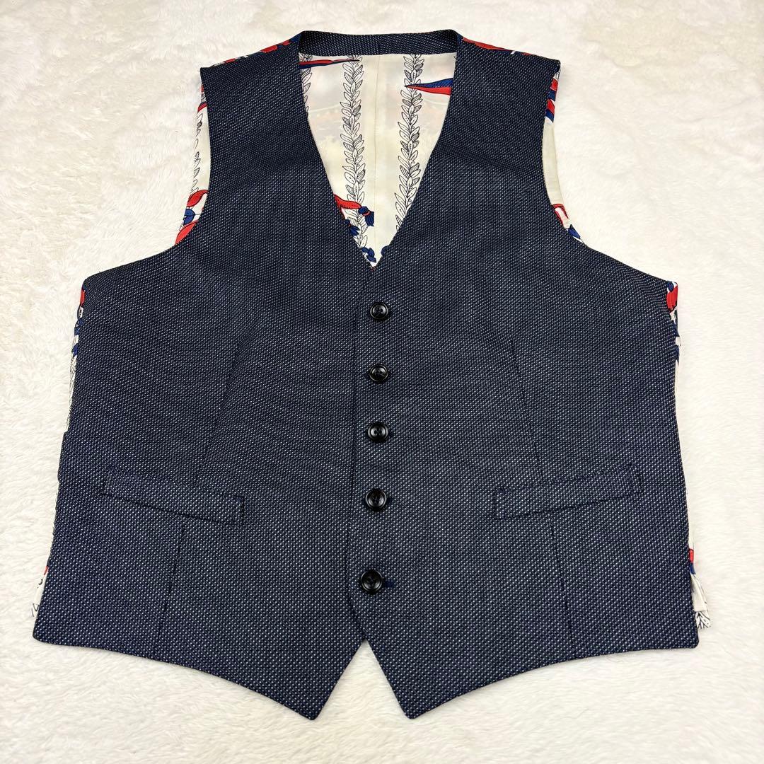 グッチ ジレ ベスト シルク100 ウール 切替 総柄 イタリア製 グレー 46
