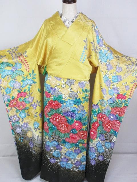美品！絞り＊花車＊金彩＊ラグジュアリー＊振袖＊トールサイズ＊１６８ｃｍ＊裄６８