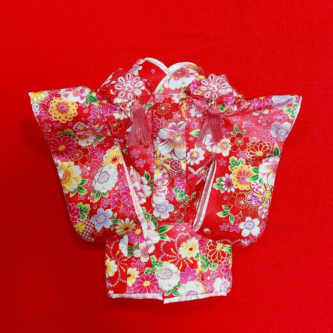 即納✨犬の着物&お被布セット 振袖 M 赤地 化繊金彩入り 七五三