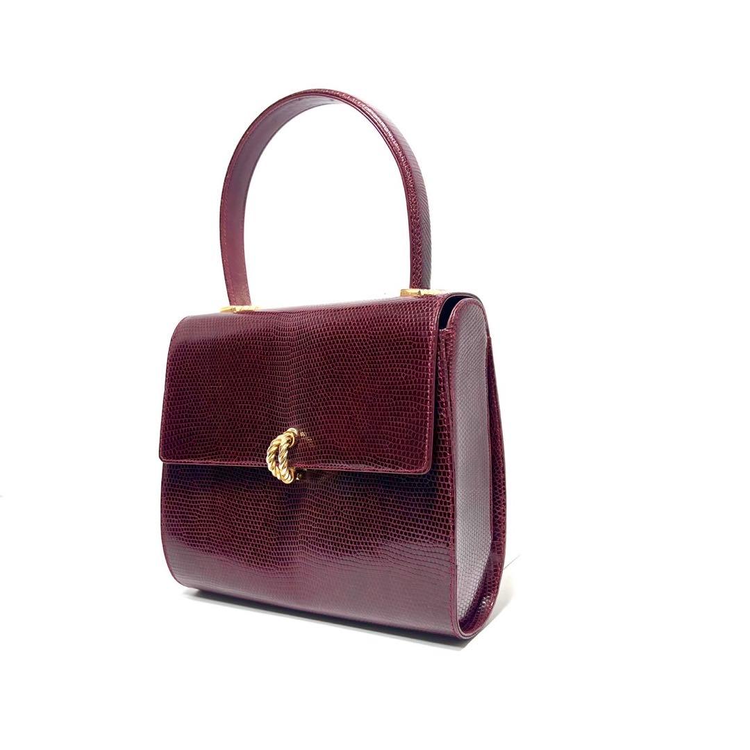 【美品】Lizard skin リザード/italy製/ボルドー系/ハンドバッグ