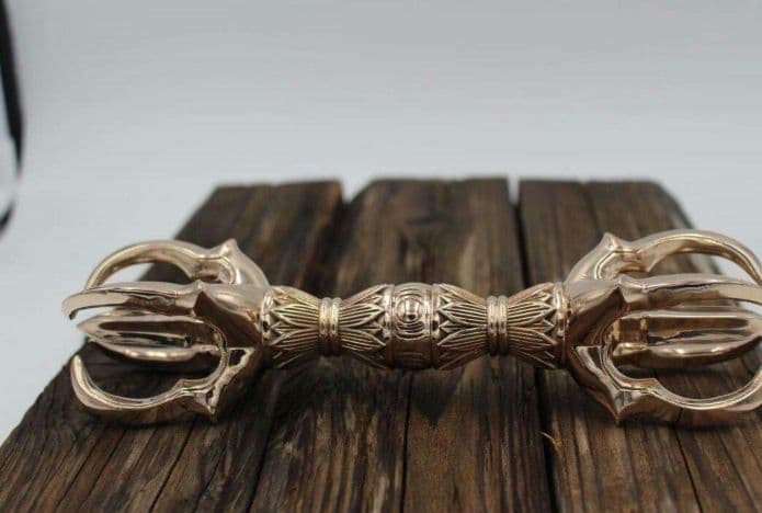 チベット密教法器 馬頭金剛杵 五鈷杵 仏具 真鍮製 13.5cm