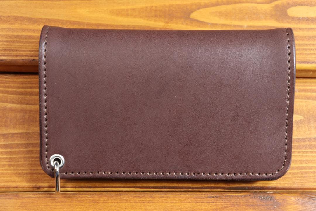 スタッズ ミドルウォレット 革色黒 糸色黒 ハトメ小判カン付き