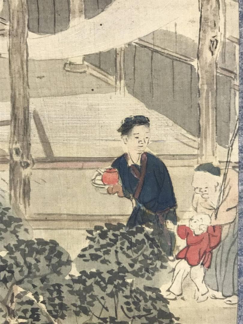 【真作】柴仙渓/機織図/ハタオリ図/掛軸/名家伝来/AD-736