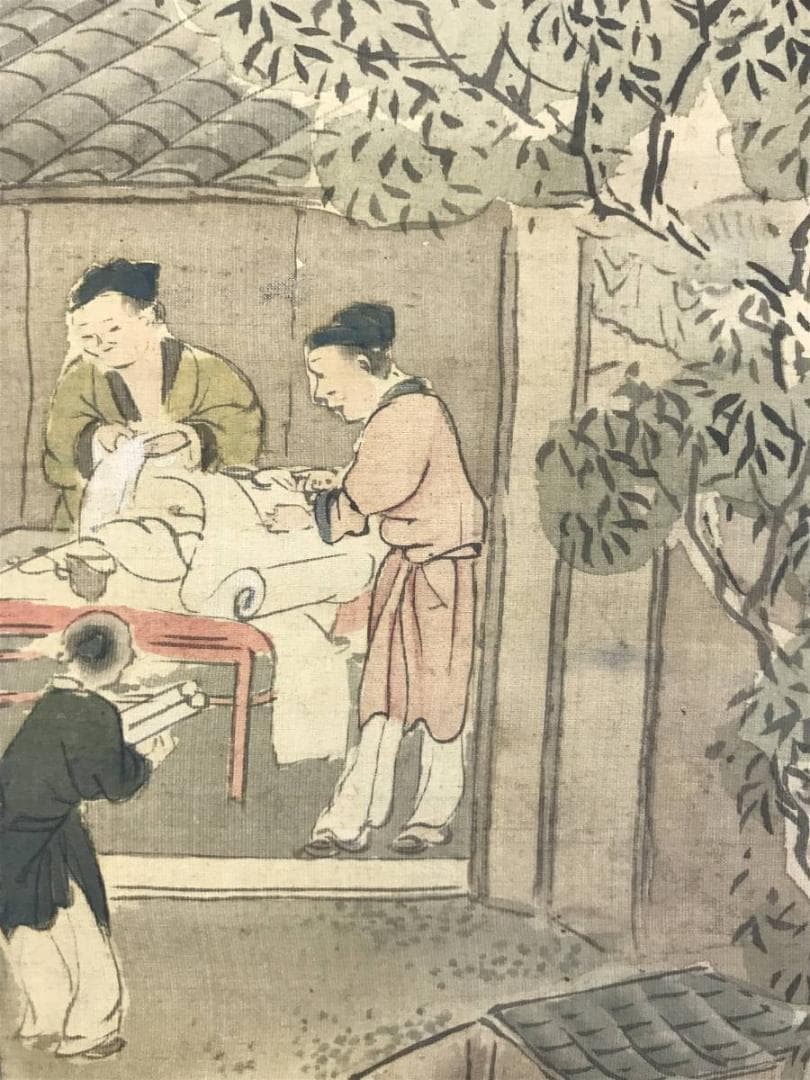 【真作】柴仙渓/機織図/ハタオリ図/掛軸/名家伝来/AD-736