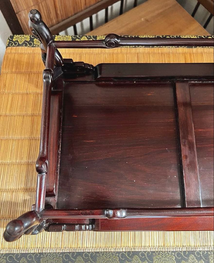 時代木 装飾透かし 四足 紫丹 花台 香台 盆栽台