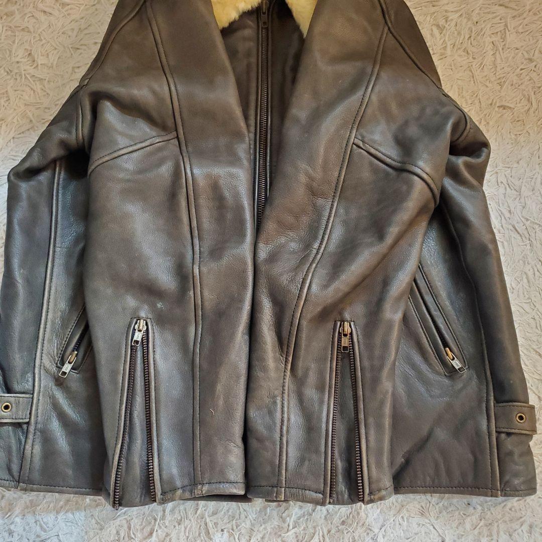 ファー付 レザージャケット 本革ライダース 裏地キルティング XL