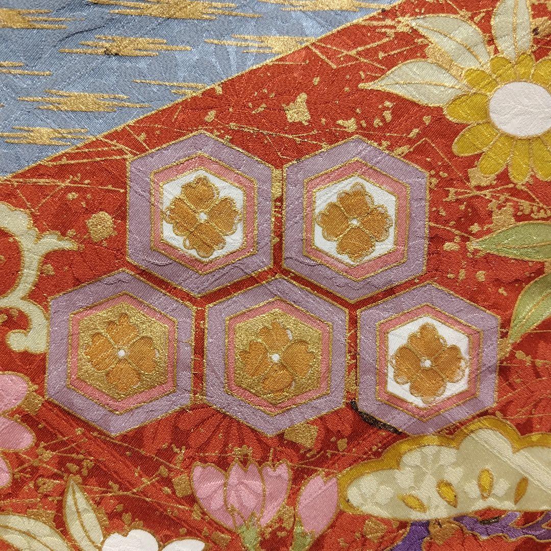 振袖フルセット(7点)・成人式・金彩加工・くすみ・ピンク・古典柄・正絹