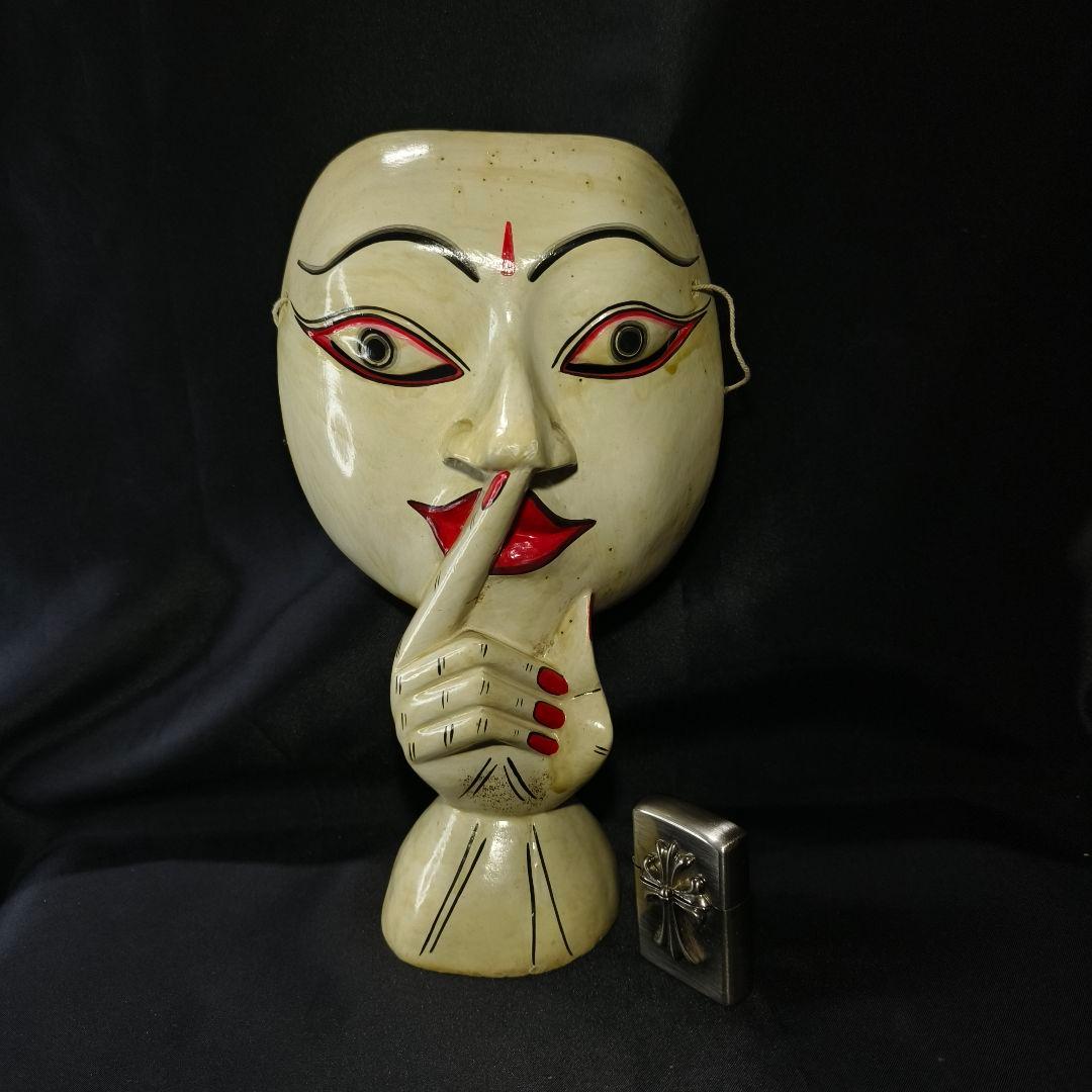 木彫りお面 時代物 手彫り 置物 旧家蔵出し コレクター放出美品 送料無料