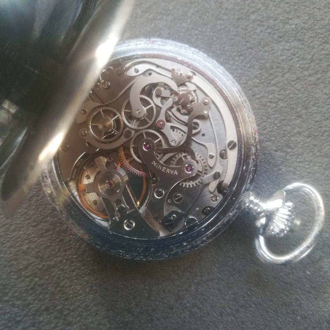 マ*ル様 MINERVA　ワンプッシュクロノグラフ　手巻き　懐中時計　稼働　ミネ