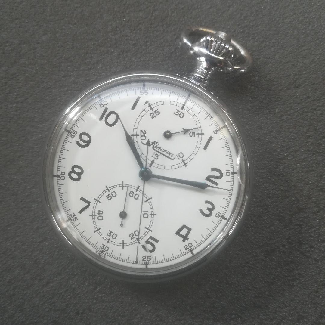 マ*ル様 MINERVA　ワンプッシュクロノグラフ　手巻き　懐中時計　稼働　ミネ