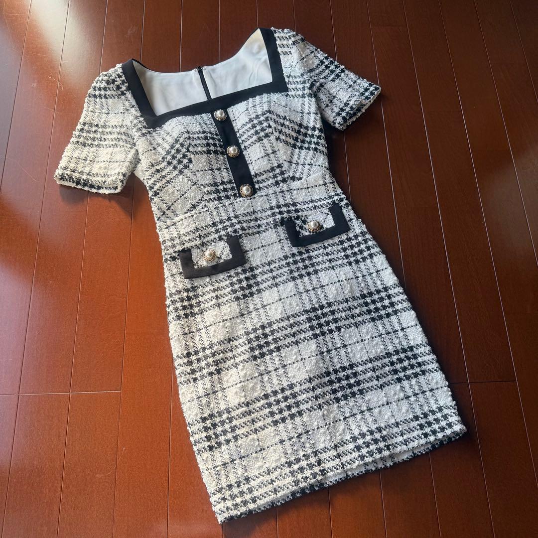 【an／アン】1万円割引！！半袖ワンピース／チェック・タイト・キャバドレス