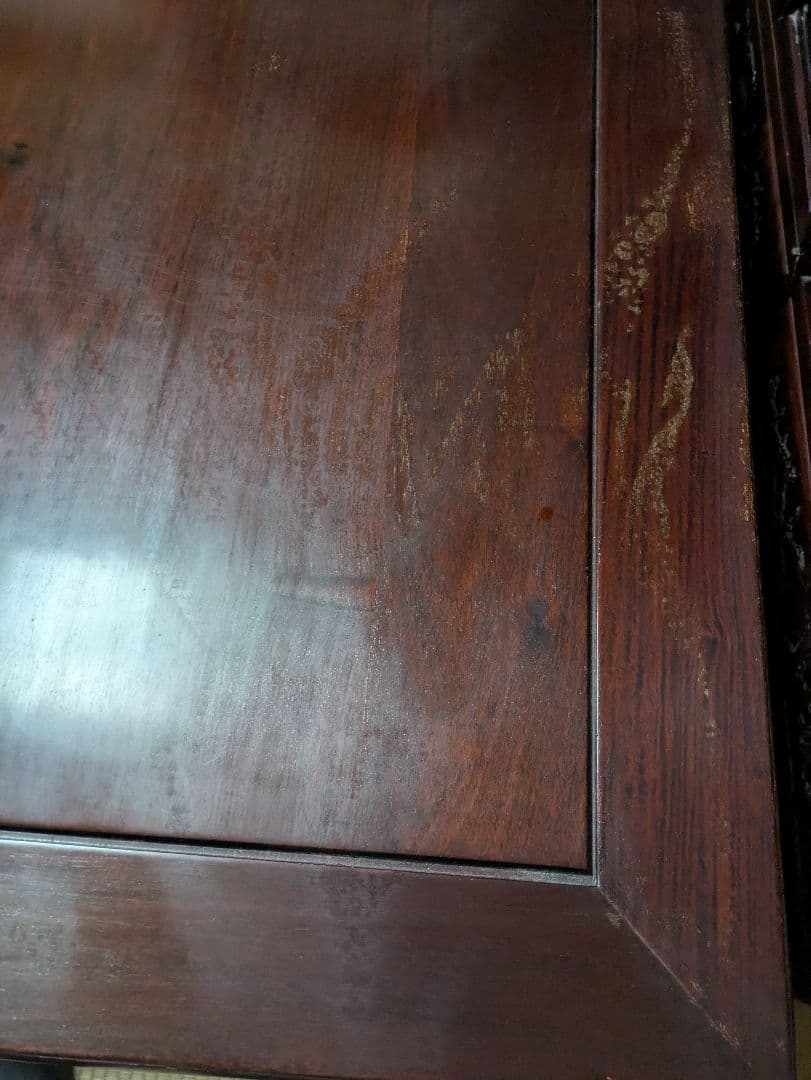 【引き取り専用】木製ダークブラウン座卓 彫刻脚付き