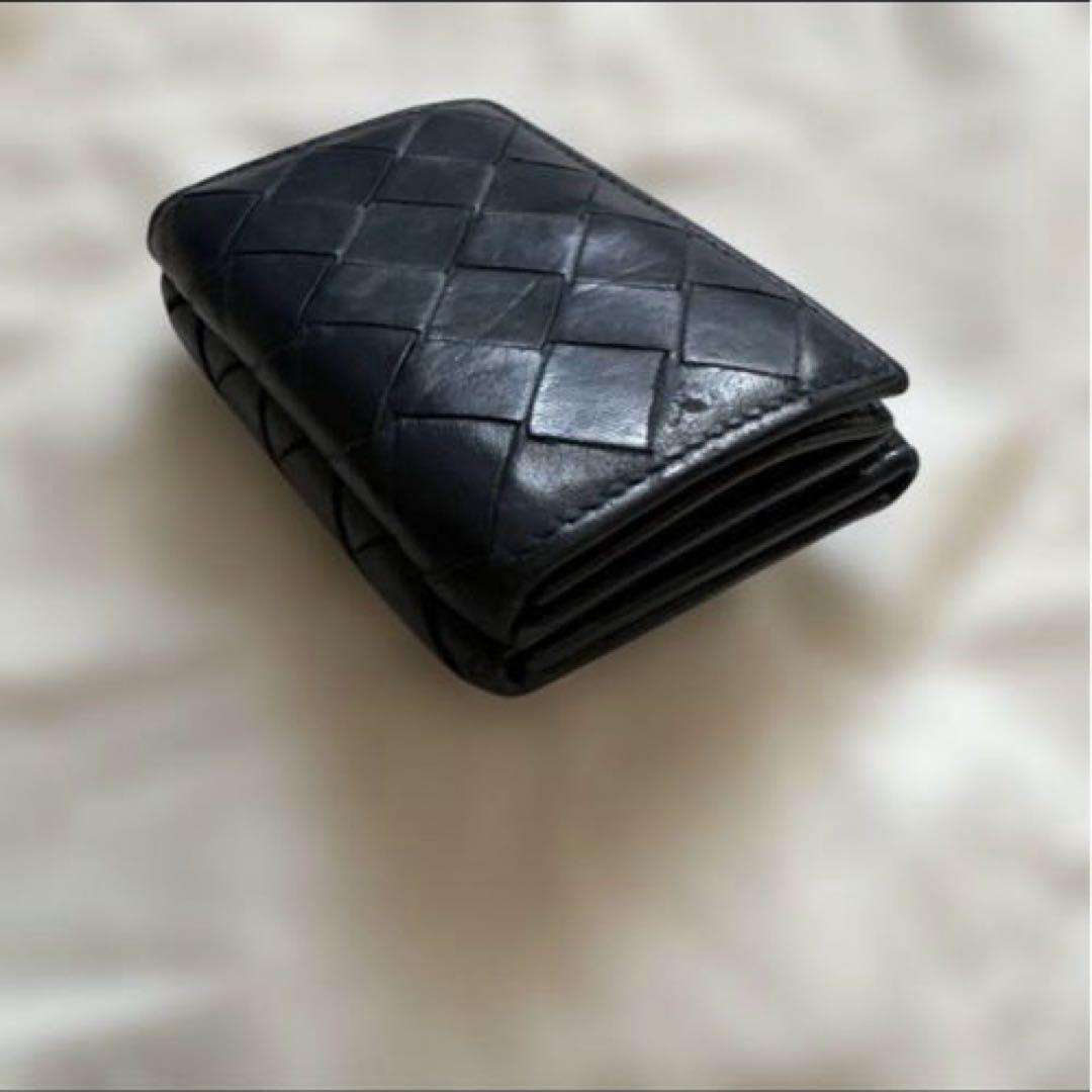 ボッテガヴェネタ　イントレチャート 三つ折りウォレット　ネイビー　ブラウン