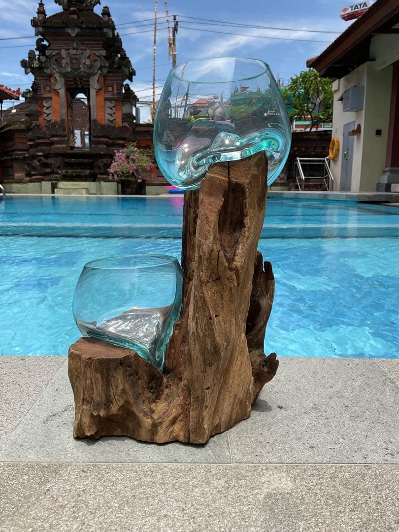 【新入荷】フィッシュボール(天然木ガラス水槽)Mサイズ2個口(穴空き)