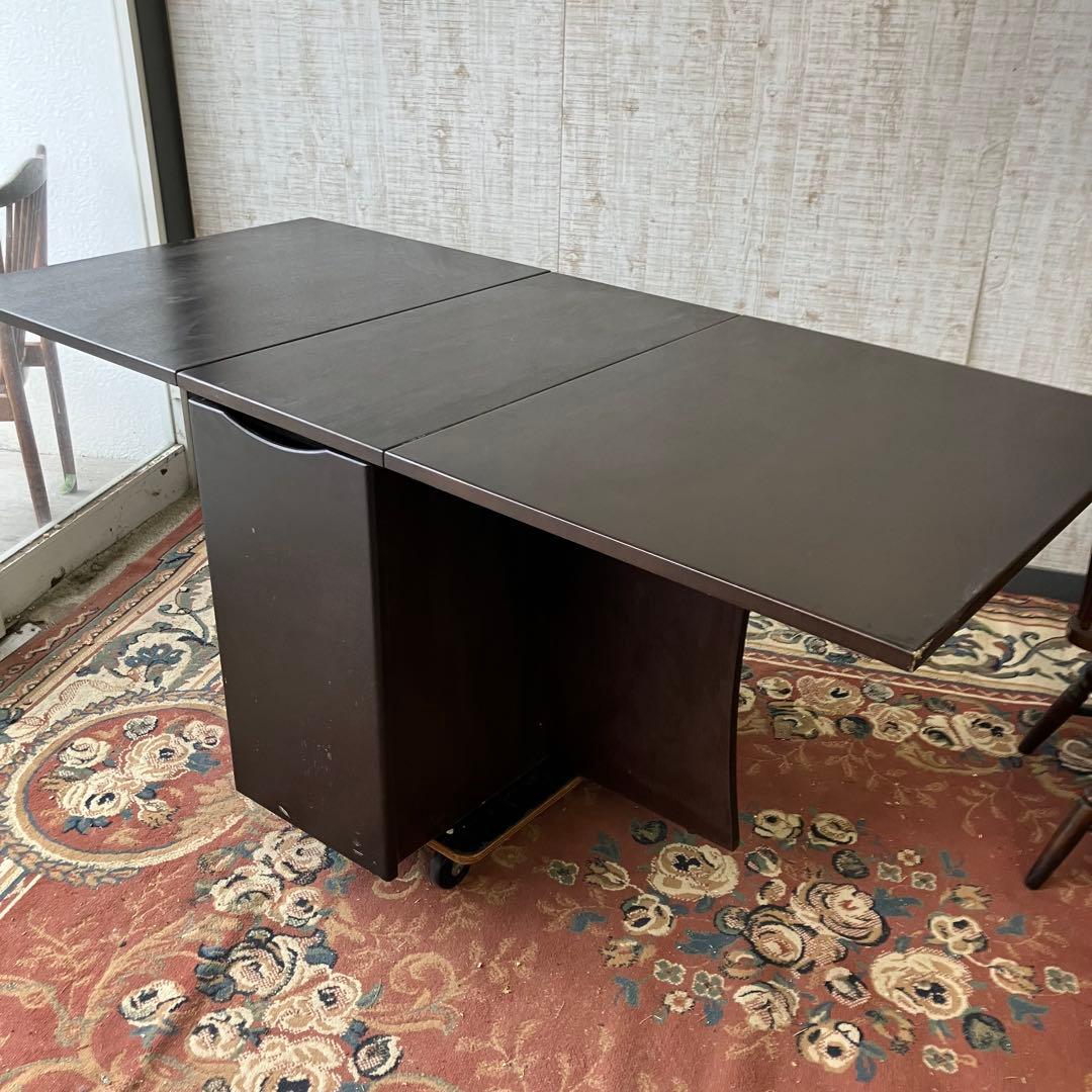 北欧レトロ 木製 大型バタフライテーブル ダイニングテーブル 引き出し収納付