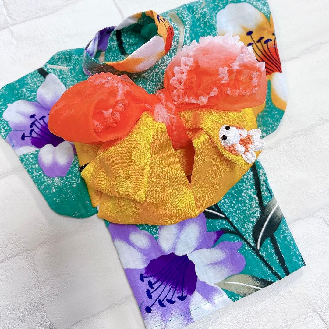 即納✨犬の浴衣✨犬用本格本染浴衣 XS グリーン 犬服 ゆかた