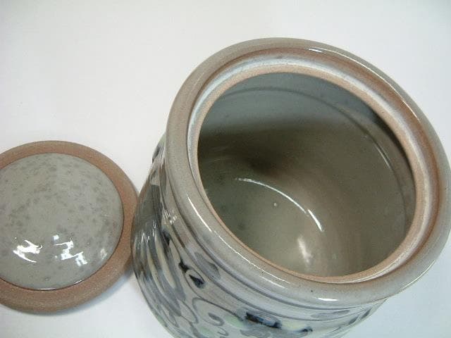 水指■染付唐草図水指 草花 葉 窯印有り 茶器 みずさし 古美術 お茶道具■