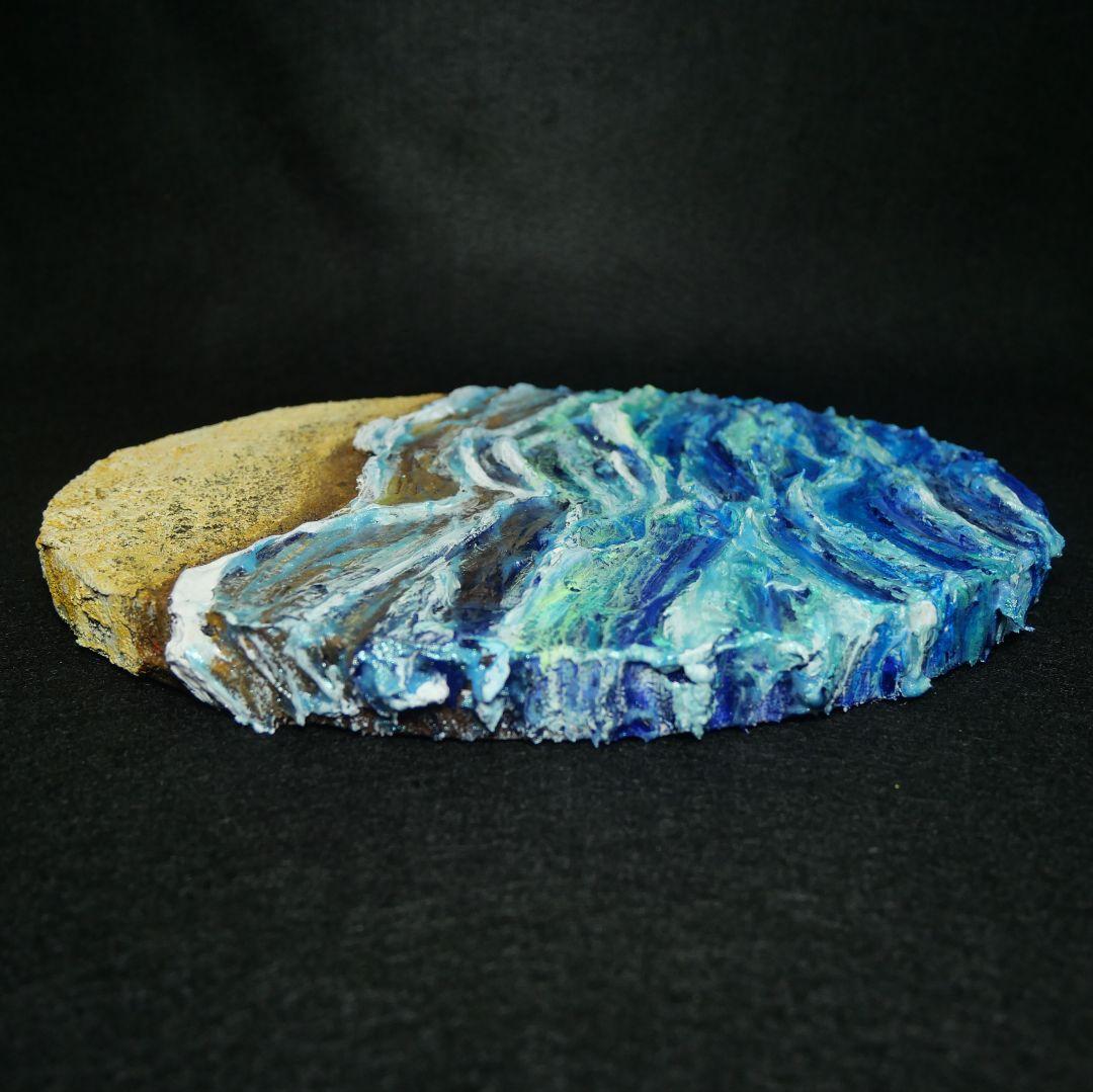 油絵 油彩 油彩画 絵画 絵 変形キャンバス【砂浜の波】